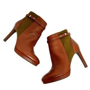 ANTONIO MELANI SIZE 7.5 MAHOGANYERVA BROWN KINGSTAN LEATHER SUEDE HEELS